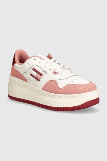 Sneakers boty Tommy Jeans TJW RETRO BASKET FLATFORM MIX růžová barva, EN0EN02654