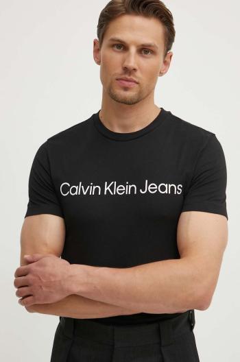 Bavlněné tričko Calvin Klein Jeans černá barva, s potiskem, J30J322552