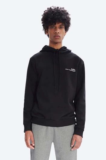 Bavlněná mikina A.P.C. Hoodie Item COEAS-H27672 BLACK pánská, černá barva, s kapucí, hladká