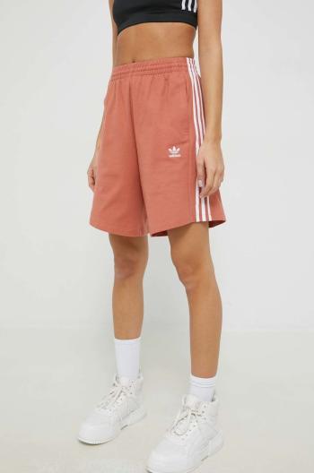 Bavlněné šortky adidas Originals dámské, oranžová barva, s aplikací, high waist