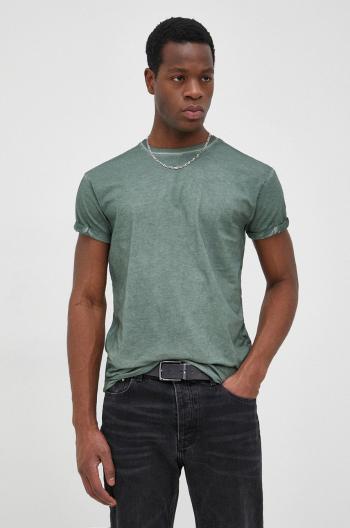 Bavlněné tričko Young Poets Society Zander vintage zelená barva, hladké