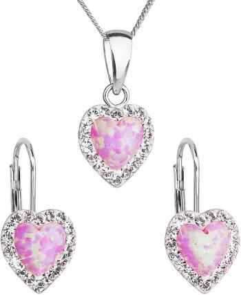 Evolution Group Srdíčková souprava šperků s krystaly Preciosa 39161.1 & light rose s.opal (náušnice, řetízek, přívěsek)