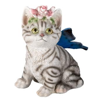 Dekorativní soška kočky s květinami a křídly - 12*10*15 cm 6PR3351