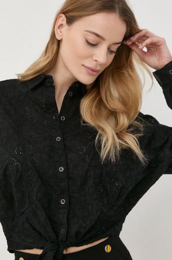 Bavlněné tričko Guess černá barva, regular, s klasickým límcem