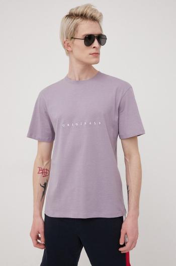 Bavlněné tričko Jack & Jones fialová barva, s aplikací