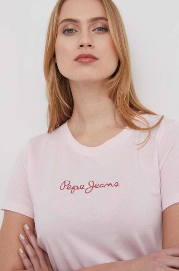 Bavlněné tričko Pepe Jeans LORETTE růžová barva, PL505827