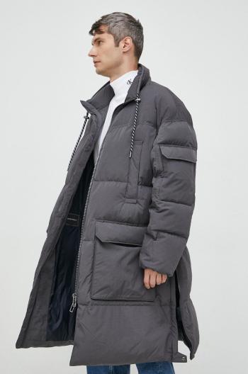 Péřová bunda Emporio Armani pánská, šedá barva, zimní