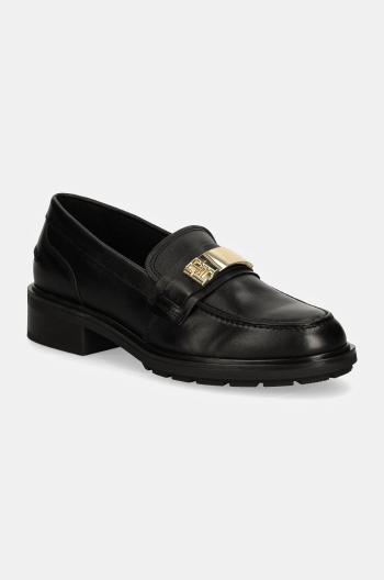 Kožené mokasíny Tommy Hilfiger TH LOGO LEATHER LOAFER dámské, černá barva, na platformě, FW0FW08257