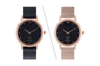 Dřevěné hodinky Diamond Noxrose Watch s řemínkem z pravé kůže s možností výměny či vrácení do 30 dní zdarma - Kovový