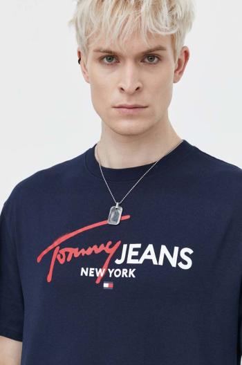 Bavlněné tričko Tommy Jeans tmavomodrá barva, s potiskem, DM0DM18572