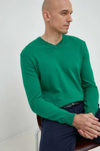 Bavlněný svetr United Colors of Benetton pánský, zelená barva, lehký