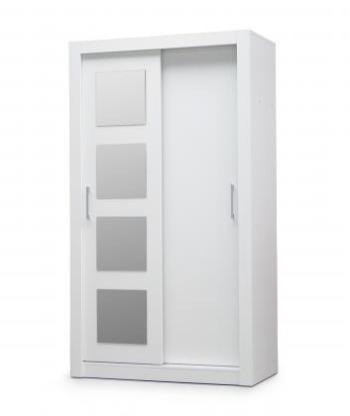 TIMEA 120 malá šatní skříň se zrcadlem a posuvnými dveřmi, bílá