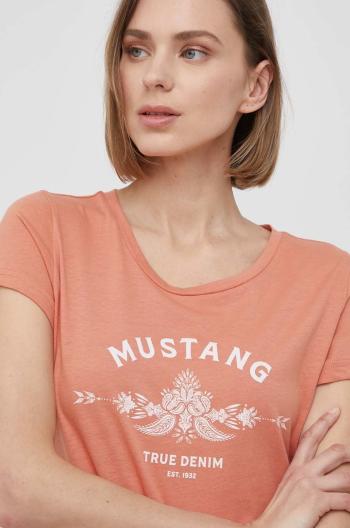 Bavlněné tričko Mustang oranžová barva