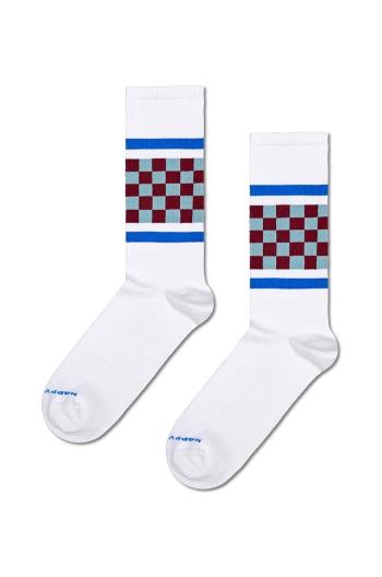 Ponožky Happy Socks Checked Stripe Sneaker Sock bílá barva, P001876