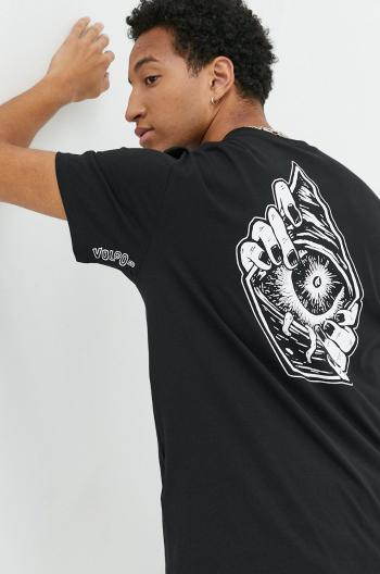 Bavlněné tričko Volcom černá barva, s aplikací