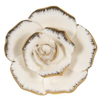 Krémová porcelánová úchytka růže se zlatým okrajem Rosé gold - Ø 4*3cm 65073