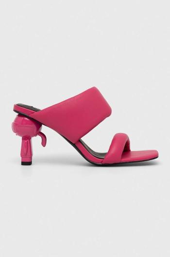 Kožené pantofle Karl Lagerfeld IKON HEEL dámské, růžová barva, na podpatku, KL39005