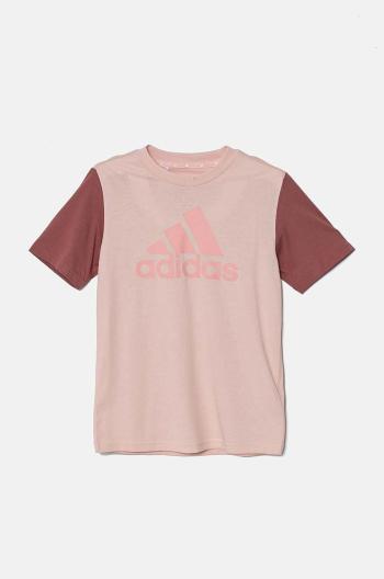 Dětské bavlněné tričko adidas J BL CB T růžová barva, IV7306