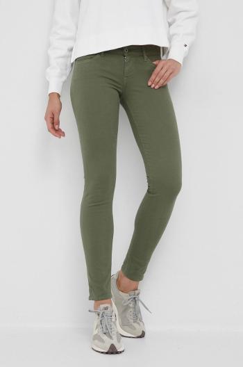 Kalhoty Pepe Jeans Soho dámské, zelená barva, přiléhavé, medium waist