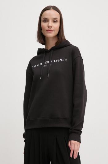 Mikina Tommy Hilfiger dámská, černá barva, s kapucí, s aplikací, WW0WW43598