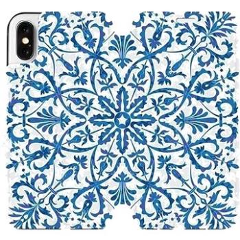 Flipové pouzdro na mobil Apple iPhone X - ME01P Modré květinové vzorce (5903226201822)