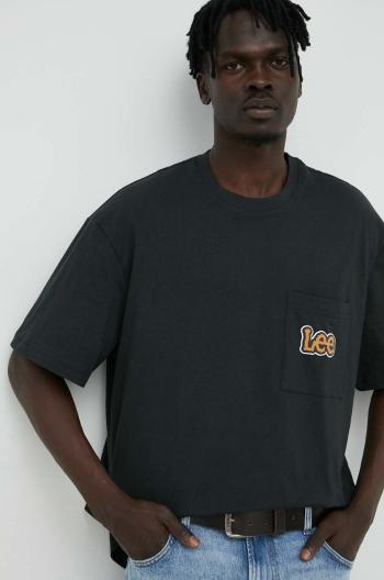 Bavlněné tričko Lee černá barva, s potiskem