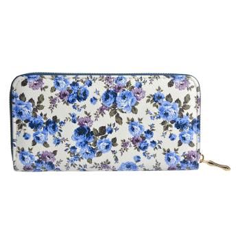 Bílá peněženka s potiskem modrých květin - 10*19 cm JZWA0084
