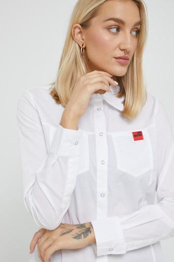 Košile Love Moschino dámská, bílá barva, slim, s klasickým límcem