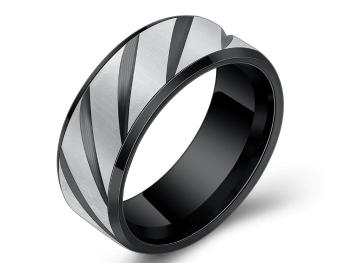 Ziskoun Prsten z chirurgické oceli se šikmými zářezy - černý SR207 Velikost: 10