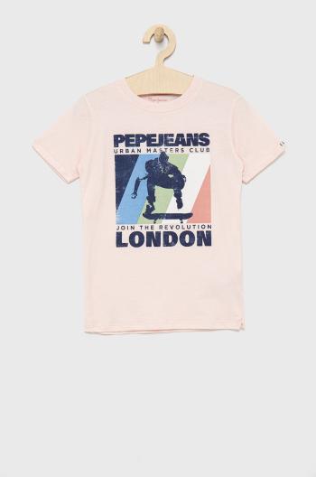 Dětské bavlněné tričko Pepe Jeans růžová barva, s potiskem