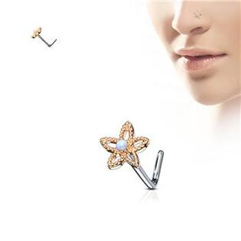 Šperky4U Zlacený piercing do nosu kytička - opál - N0085-RD