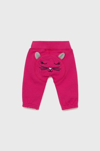 Dětské bavlněné kalhoty United Colors of Benetton růžová barva, s aplikací