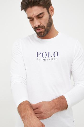 Bavlněné tričko s dlouhým rukávem Polo Ralph Lauren bílá barva, s potiskem