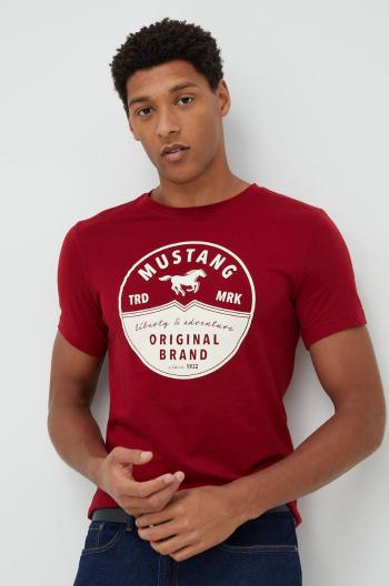 Bavlněné tričko Mustang vínová barva