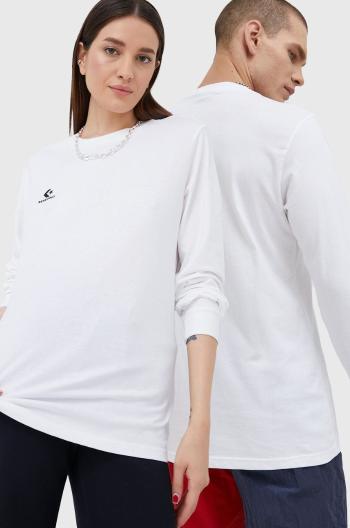 Bavlněné tričko s dlouhým rukávem Converse bílá barva