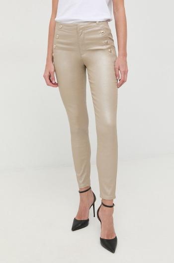 Kalhoty Guess dámské, zlatá barva, přiléhavé, high waist