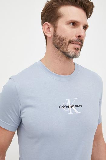 Bavlněné tričko Calvin Klein Jeans šedá barva, s aplikací