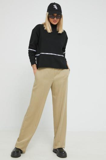 Kalhoty HUGO dámské, béžová barva, široké, high waist