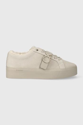 Semišové sneakers boty Calvin Klein FLTFRM CUPSOLE LT W/HW SUE WL béžová barva, HW0HW01820