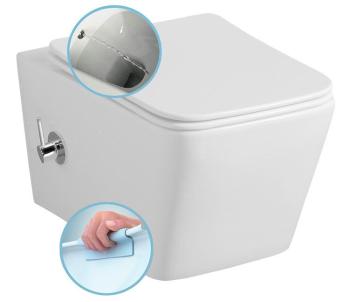 SAPHO PORTO závěsná WC mísa Rimless, integrovaná baterie a bidet. sprška, 36x52 cm, bílá PZ102RX