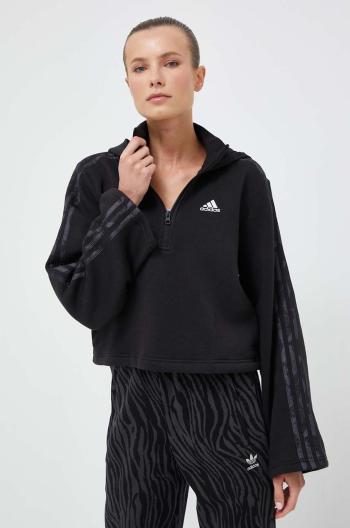 Mikina adidas dámská, černá barva, s kapucí, hladká