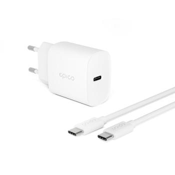 EPICO 20W PD síťová nabíječka s 1.2m USB-C na USB-C kabelem 9915101100167 - bílá