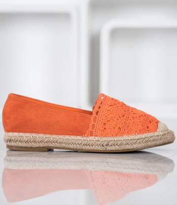 ORANŽOVÉ SEMIŠOVÉ ESPADRILKY S KRAJKOU OM5370OR Velikost: 37