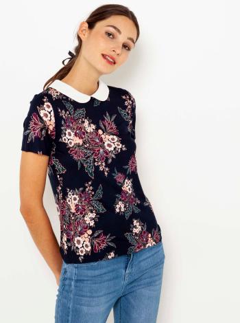 Černé květinové tričko s límečkem CAMAIEU