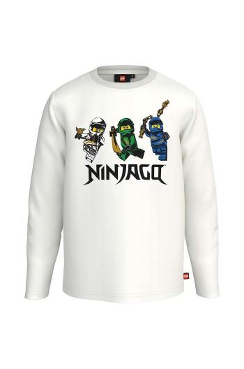 Dětská bavlněná košile s dlouhým rukávem Lego x Ninjago bílá barva, s potiskem