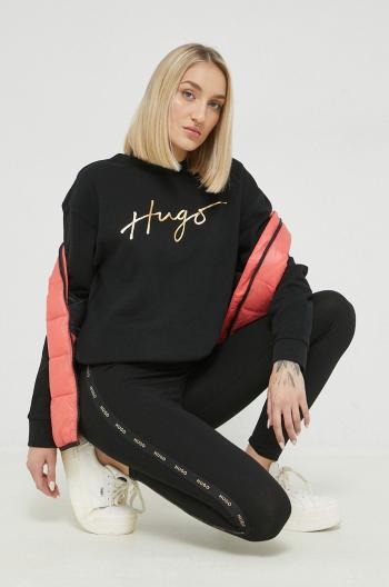 Legíny HUGO dámské, černá barva, s aplikací