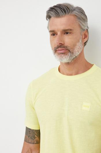 Bavlněné tričko BOSS Boss Casual žlutá barva, s aplikací