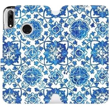 Flipové pouzdro na mobil Huawei Y7 2019 - ME05P Modré dlaždice s květy (5903226883578)