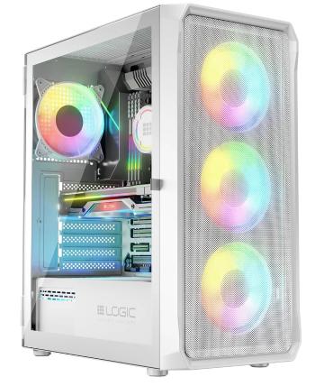 LOGIC PC skříň Portos ARGB MIDI 1x USB 3.0, 2x USB 2.0 + audio, bílá, bez zdroje