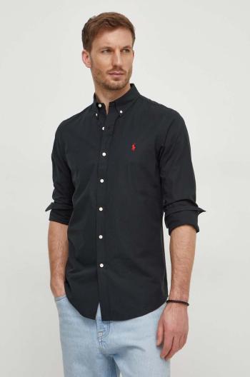 Košile Polo Ralph Lauren pánská, černá barva, slim, s límečkem button-down, 710928254